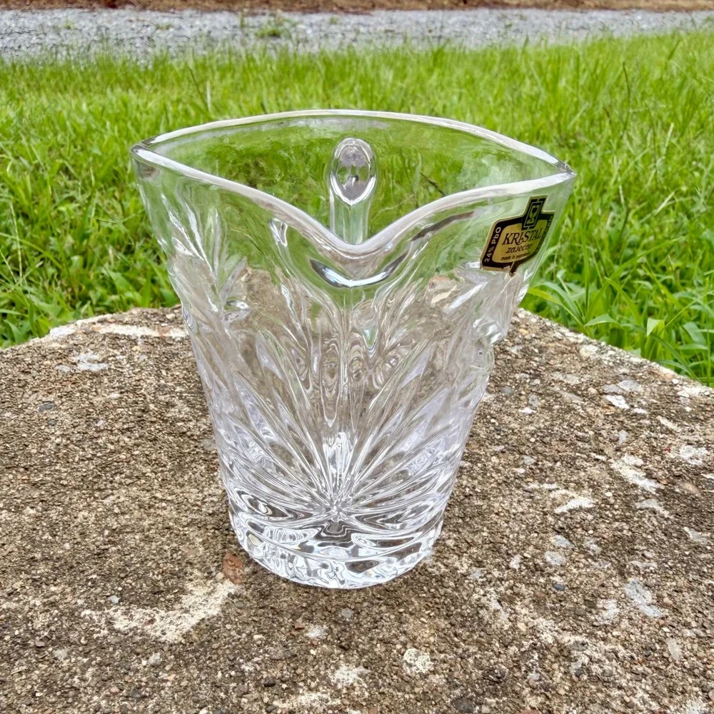 Kristal Zajecar Yugoslavia 24% Lead Crystal Pinwheel Star Pitcher Creamer 4 inch